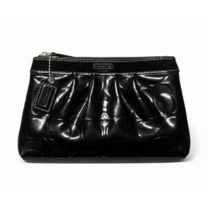 Coach Signature Stitch Black Patent Leather‎ Wristlet Wallet Clutch Basic